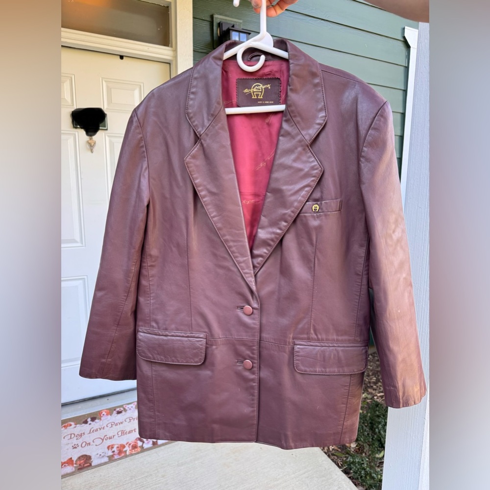 Gorgeous Etienne Aigner Burgundy Oxblood Leather Blazer Jacket Vintage ❤️